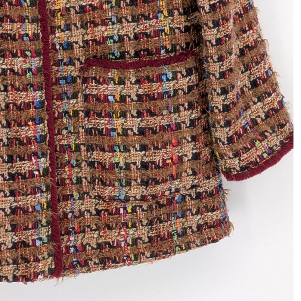 Anthropologie Ett:twa Small $178 Harlequin Tweed Fringe Trim Wool Blend Coat - Picture 9 of 15